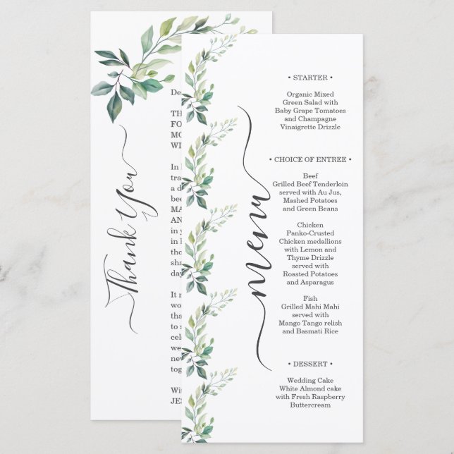 Menú Eucalipto Hojas Verde Modernas Acuarela (Anverso / Reverso)