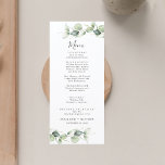 Menú Eucalipto minimalista deja una elegante boda<br><div class="desc">Trate a sus huéspedes con este moderno menú de hojas de eucaliptos que sería muy bueno para su boda floral de temática botánica. Edite fácilmente los detalles haciendo clic en el botón "Personalizar".</div>