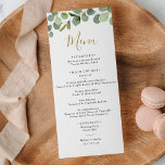 Menú Eucalyptus<br><div class="desc">Diseñado para coordinar con nuestra colección de bodas de vegetación mixta, este menú de personalizable incluye un follaje acuático verde con texto dorado y gris y un marco dorado en la parte posterior. Para realizar cambios avanzados, vaya a la opción "Hacer clic en el personalizar más adelante" en Personalizar esta...</div>