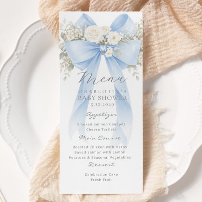 Menú Eucalyptus Blue Bow Elegant Baby Shower (Subido por el creador)