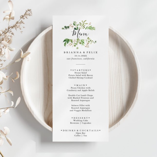 Menú Eucalyptus Cena Floral Marrón Simple (Subido por el creador)