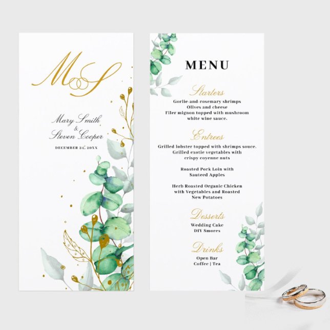 Menú Eucalyptus Gilded Monogram Boda (I wish you happiness))))