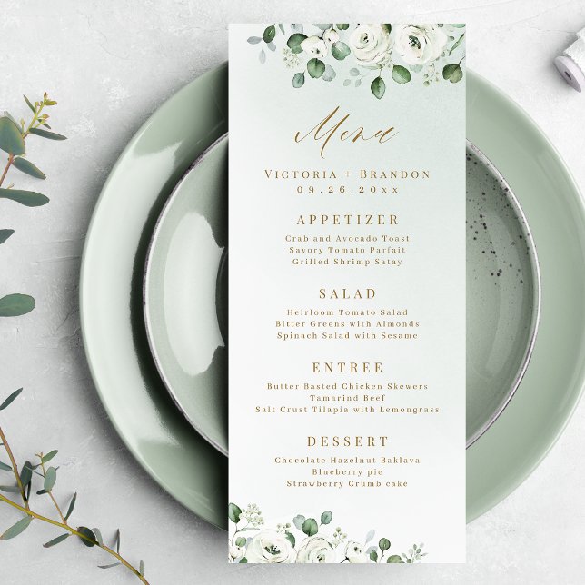 Menú Eucalyptus Greenery boda rústico floral blanca (Eucalyptus Greenery white floral rustic wedding Menu)