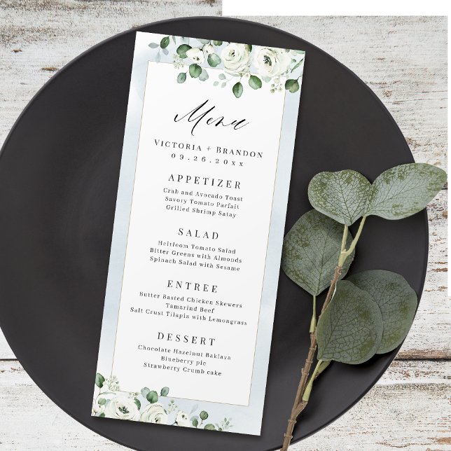 Menú Eucalyptus Greenery boda rústico floral blanca (Eucalyptus Greenery white floral rustic wedding Menu)