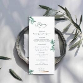 Menú Eucalyptus Greenery Elegant Script Boda
