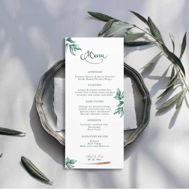 Menú Eucalyptus Greenery Elegant Script Boda (Subido por el creador)