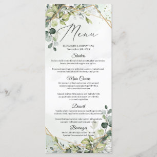 Menú Eucalyptus Greenery Faux Gold Frame Boda Cena