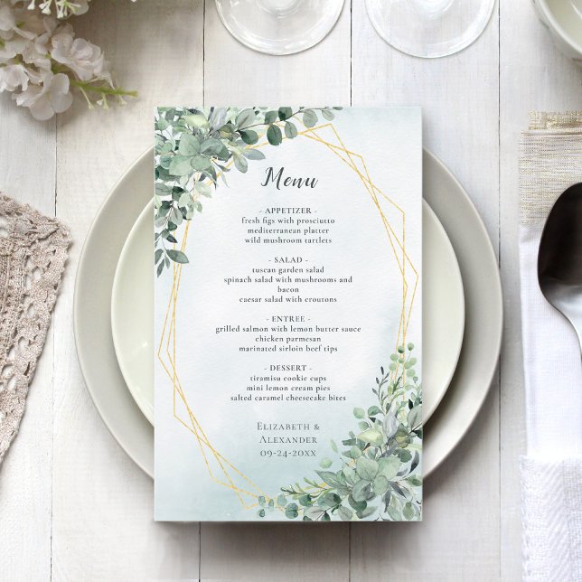 Menú Eucalyptus Greenery Gold Elegant Wedding (Subido por el creador)