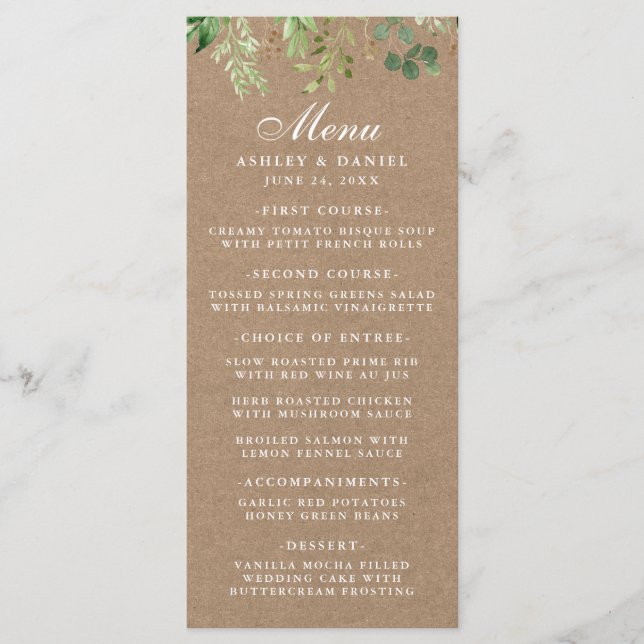 Menú Eucalyptus Greenery Kraft Boda (Anverso)
