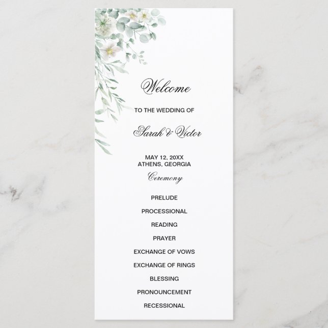 Menú Eucalyptus Greenery Leaves Program Card (Anverso)