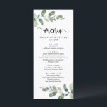 Menú Eucalyptus Modern Rustic Boda Elopement Dinner<br><div class="desc">Moderna tarjeta de cena Eucalyptus Boda Elopement,  en diseño rústico de escritura. Fácil personalizar y personalizado a sus necesidades,  y los huéspedes de la cena estarán encantados cuando vean este perfecto y elegante menú de la cena.</div>