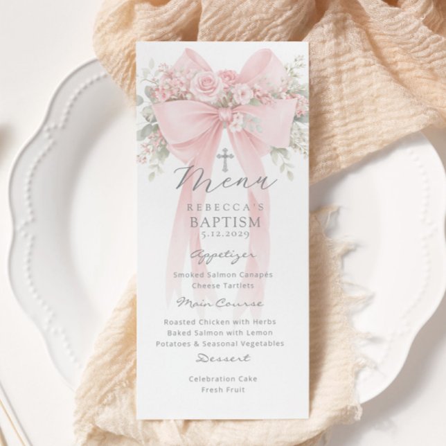 Menú Eucalyptus Pink Bow Elegant Baptism (Subido por el creador)