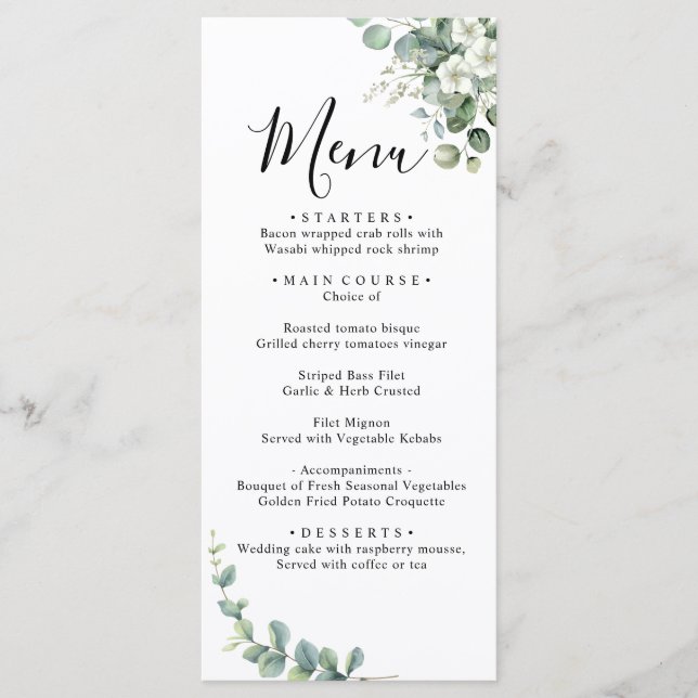 Menú Eucalyptus Rustic Greenery Boda (Anverso)