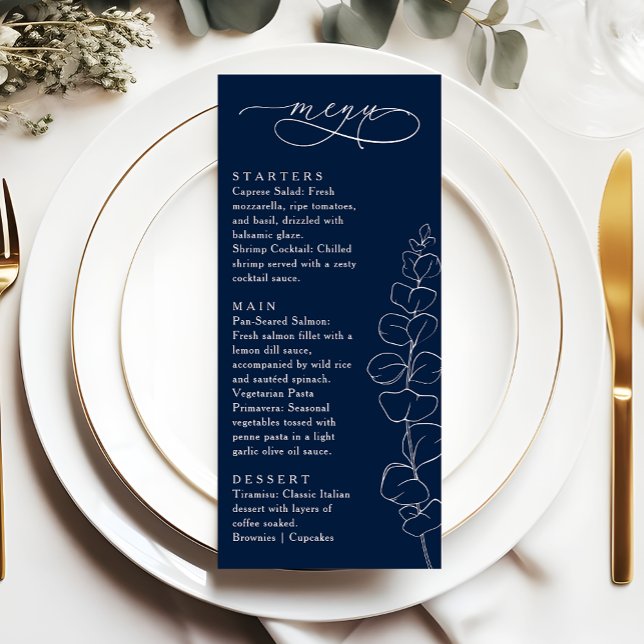 Menú Eucalyptus Spring Navy Blue Wedding Dinner (Subido por el creador)