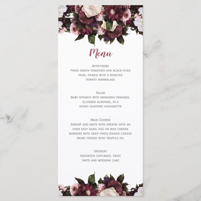 Menú Euphoria Borgoña y Boda de Bouquet Floral Rosa (Anverso)