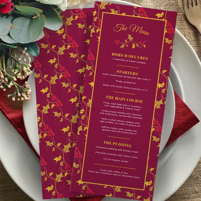 Menú Evento de 4 platos rojo dorado de Navidad con baya (Subido por el creador)