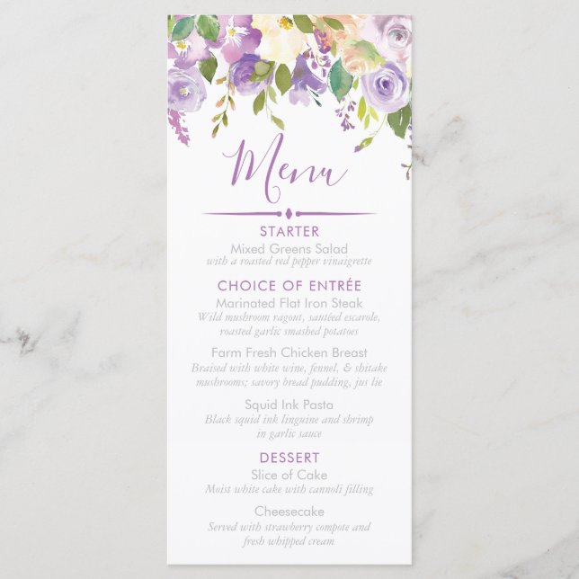 Menú Evento Personalizado de ducha de novia Purple Peon (Anverso)