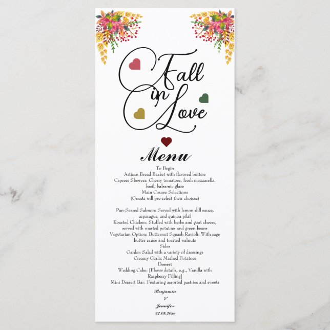 Menú Fall in Love Script Wedding  (Anverso)