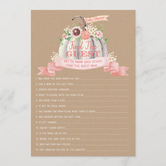 Menú Fall White Pumpkin Baby Shower Encontrar el juego  (Anverso)