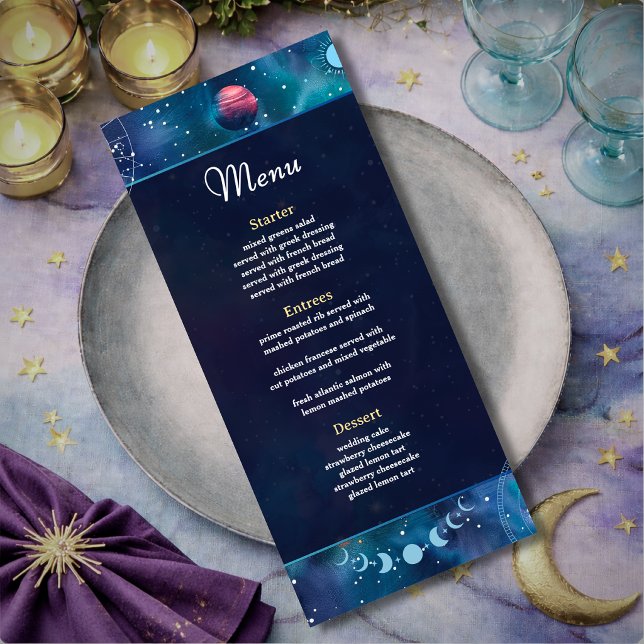 Menú Fases lunares celestes de boda galáctica moderna (Subido por el creador)