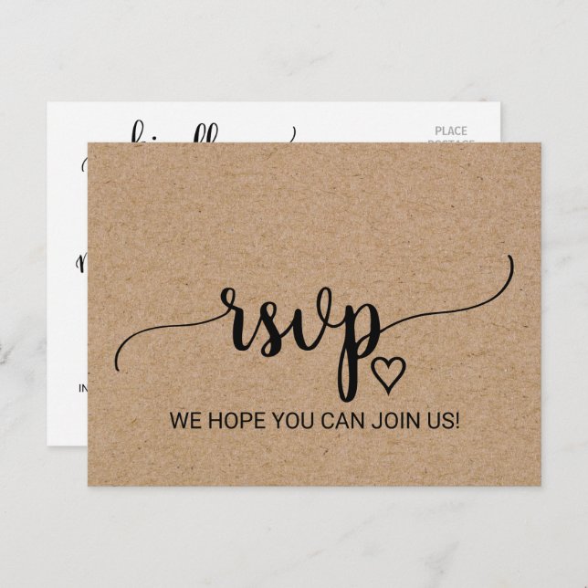 Menú Faux Kraft Simple Postal RSVP (Anverso / Reverso)