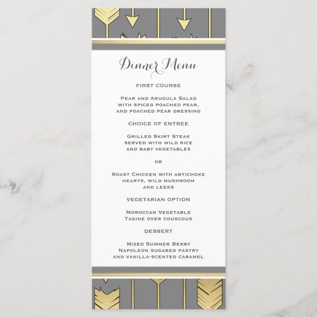 Menú Faux Relieve metalizado Golden Arrows Gray Slim Me (Anverso)