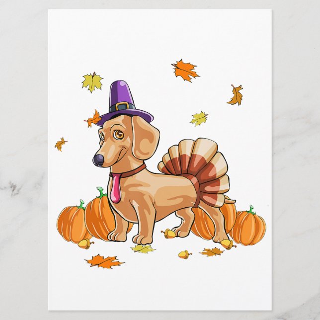 Menú Feliz Día de Acción de Gracias Dachshund Turquía d (Anverso)
