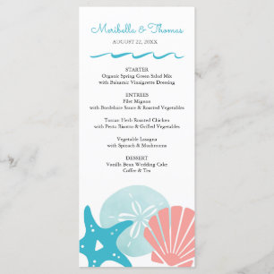 Menú Feliz mar Boda de las Aguas Marinas Tropicales