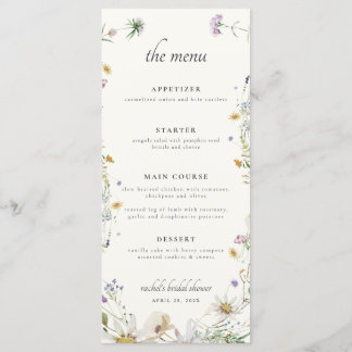Menú Feminine Wildflower Bridal Shower