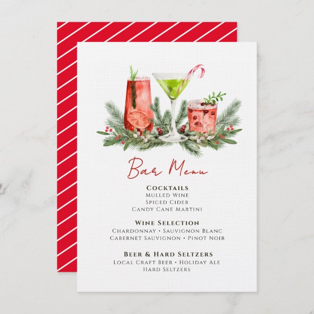 Menú Festive Drinks Christmas Cocktails Holiday Bar (Anverso / Reverso)