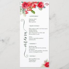 Menú Festive Watercolor Rose Poinsettia Holiday Wedding
