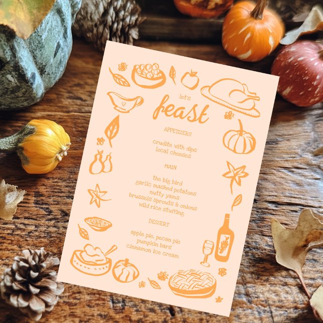 Menú Festividad de Día de Acción de Gracias - CUSTOM (Whimsical Thanksgiving Friendsgiving Holiday CUSTOM Menu
)