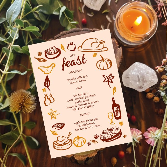 Menú Festividad de Día de Acción de Gracias - CUSTOM (Whimsical Thanksgiving Friendsgiving HolidayCUSTOM Menu
)