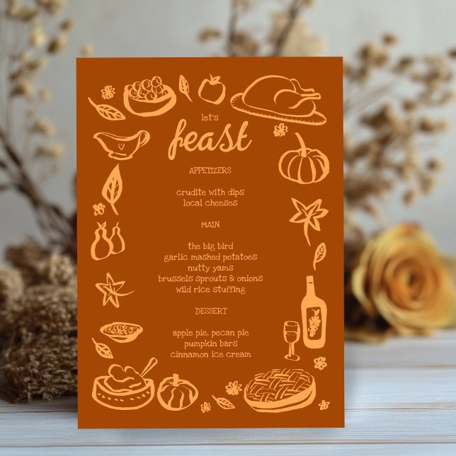 Menú Festividad de Día de Acción de Gracias - CUSTOM (Whimsical Thanksgiving Friendsgiving HolidayCUSTOM Menu
)