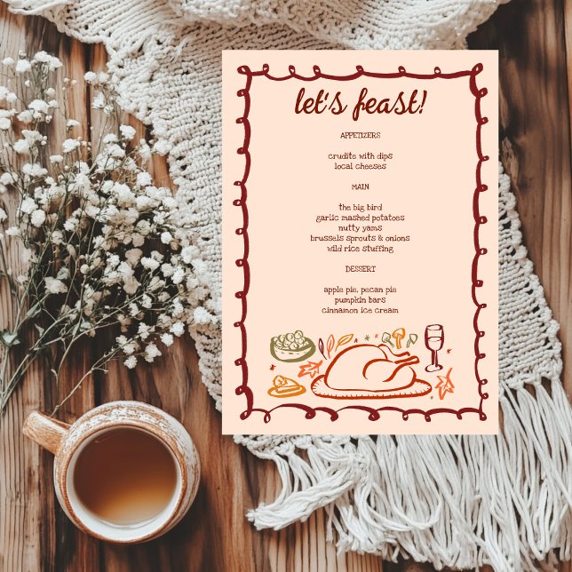 Menú Festividad de Día de Acción de Gracias - CUSTOM (Whimsical Thanksgiving Friendsgiving HolidayCUSTOM Menu
)