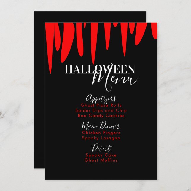 Menú Fiesta adulto de Vampire Blood Halloween (Anverso / Reverso)