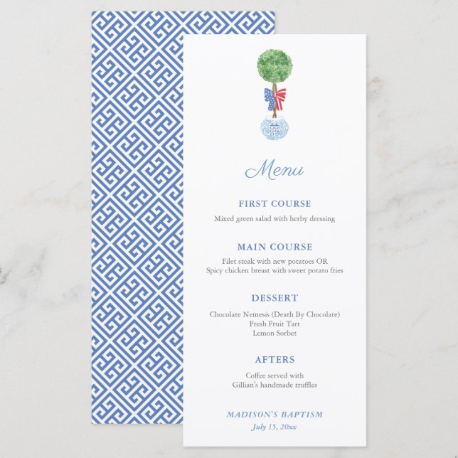 Menú Fiesta azul blanco rojo clásico de Boxwood (Anverso / Reverso)