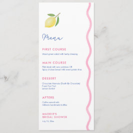 Menú Fiesta Baby Shower Vibrant Pink Wavy Line Lemon