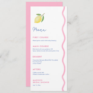 Menú Fiesta Baby Shower Vibrant Pink Wavy Line Lemon