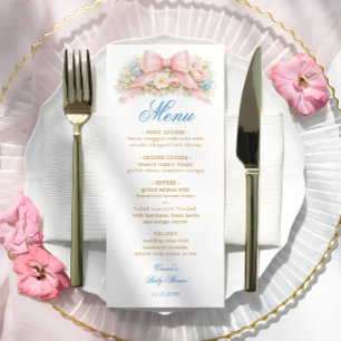 Menú Fiesta de bebé floral elegante coquette con lazo r