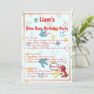 Menú Fiesta de cumpleaños de Dino Roar