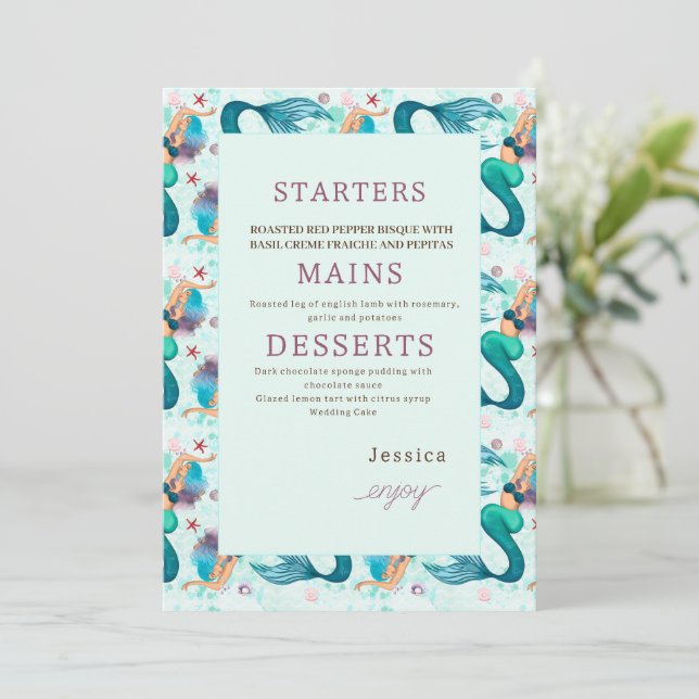 Menú Fiesta de Cumpleaños de la Sirena Bajo El Mar (Anverso de pie)