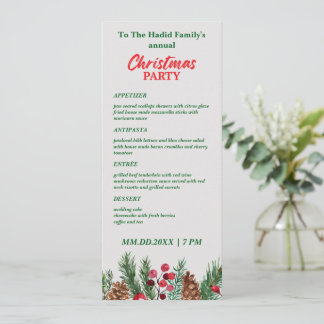 Menú Fiesta de Navidad Familiar con Foto Vintage Verde