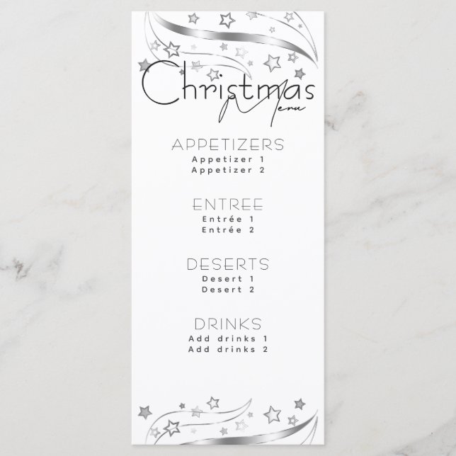 Menú Fiesta de Navidades blancos y negros de Hygge mini (Anverso)