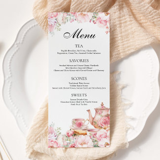 Menú Fiesta de té floral rosa Rubor