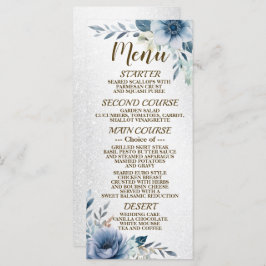 Menú Fiesta Dusty Blue Watercolor Flores Plateadas Bril