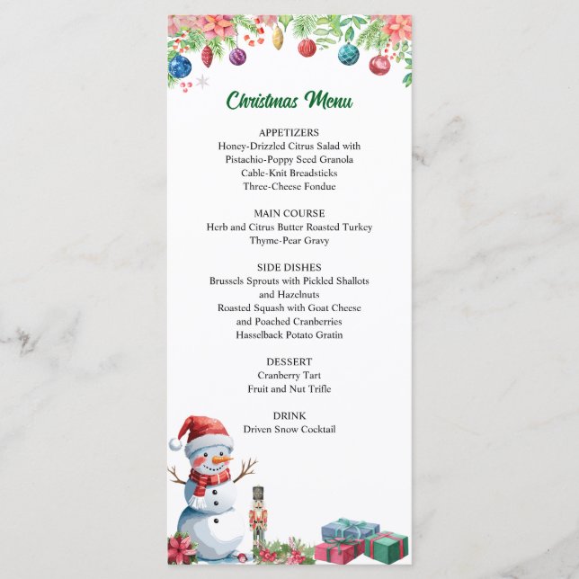 Menú Fiesta Navideña de Navidad en Acuarela (Anverso)