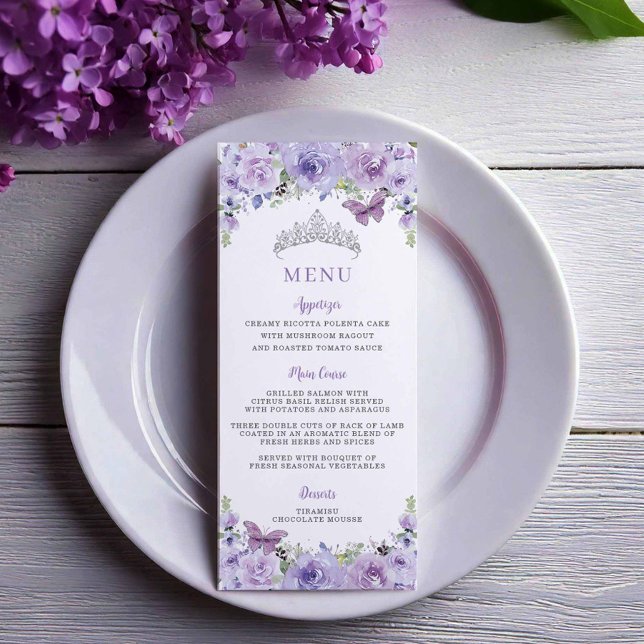Menú Fiesta Púrpura Lilac Floral Plata QUINCEAÑERA (Subido por el creador)