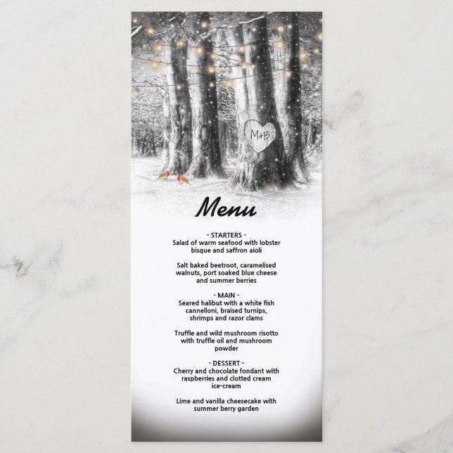 Menú Fiesta Rustic Winter Tree & String Lights (Anverso)