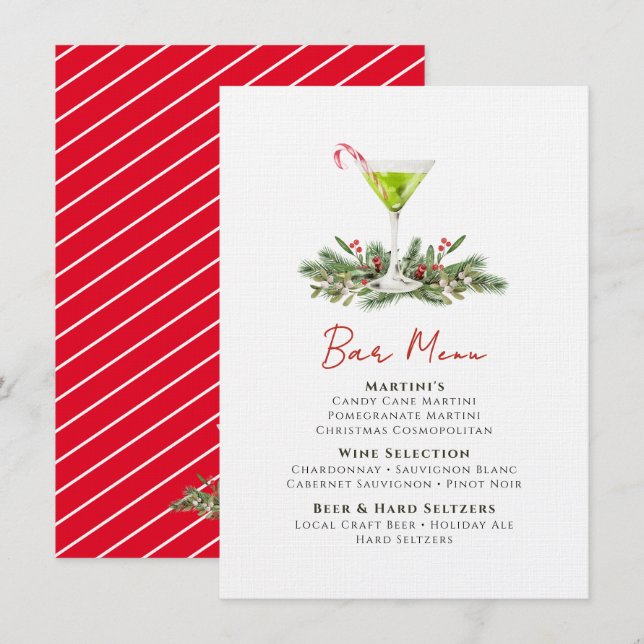Menú Fiestas de Cóctel Martini Bebidas Navideñas Bar (Anverso / Reverso)